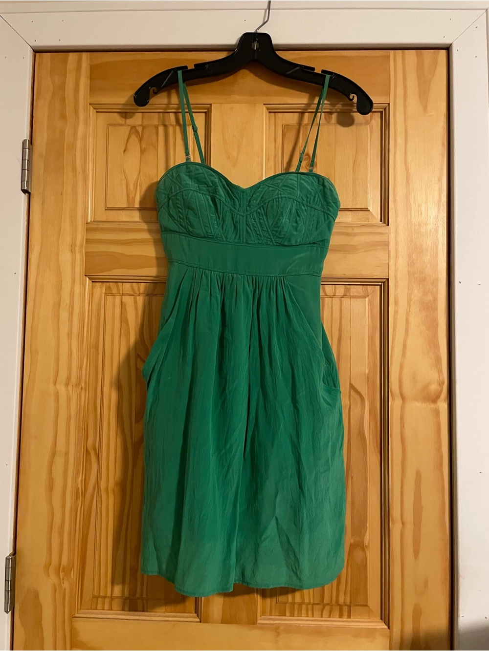 Anthropologie Emerald Green Spaghetti-Strap Sweetheart Mini Dress